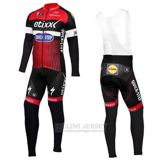 2016 Cycling Jersey Etixx Quick Step Red and Black Long Sleeve and Bib Tight